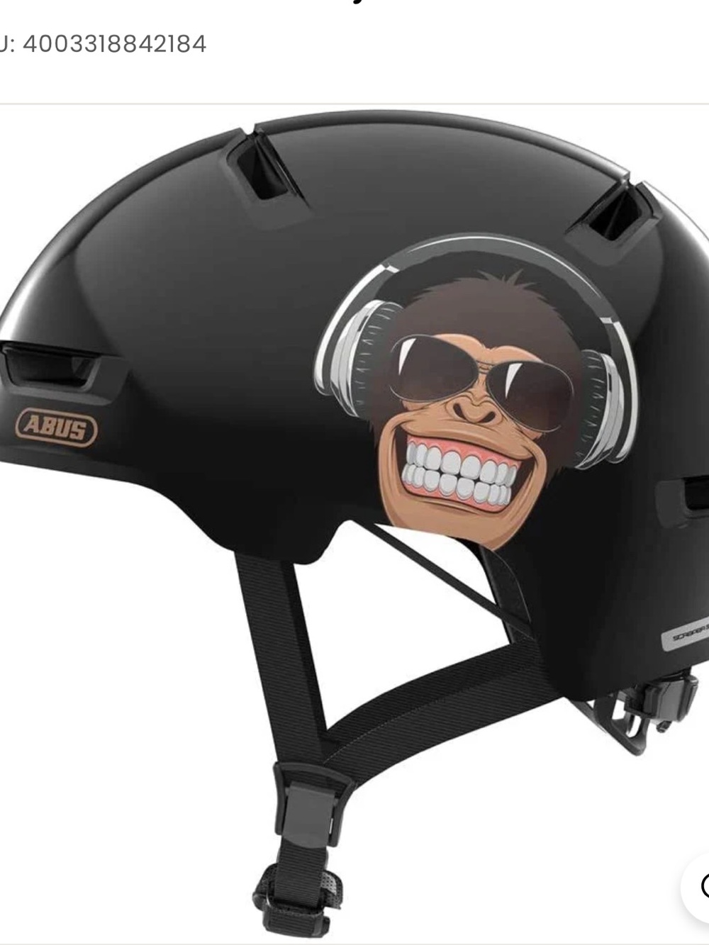 Brand new Abus kids Black Helmet with Monkey Graphic